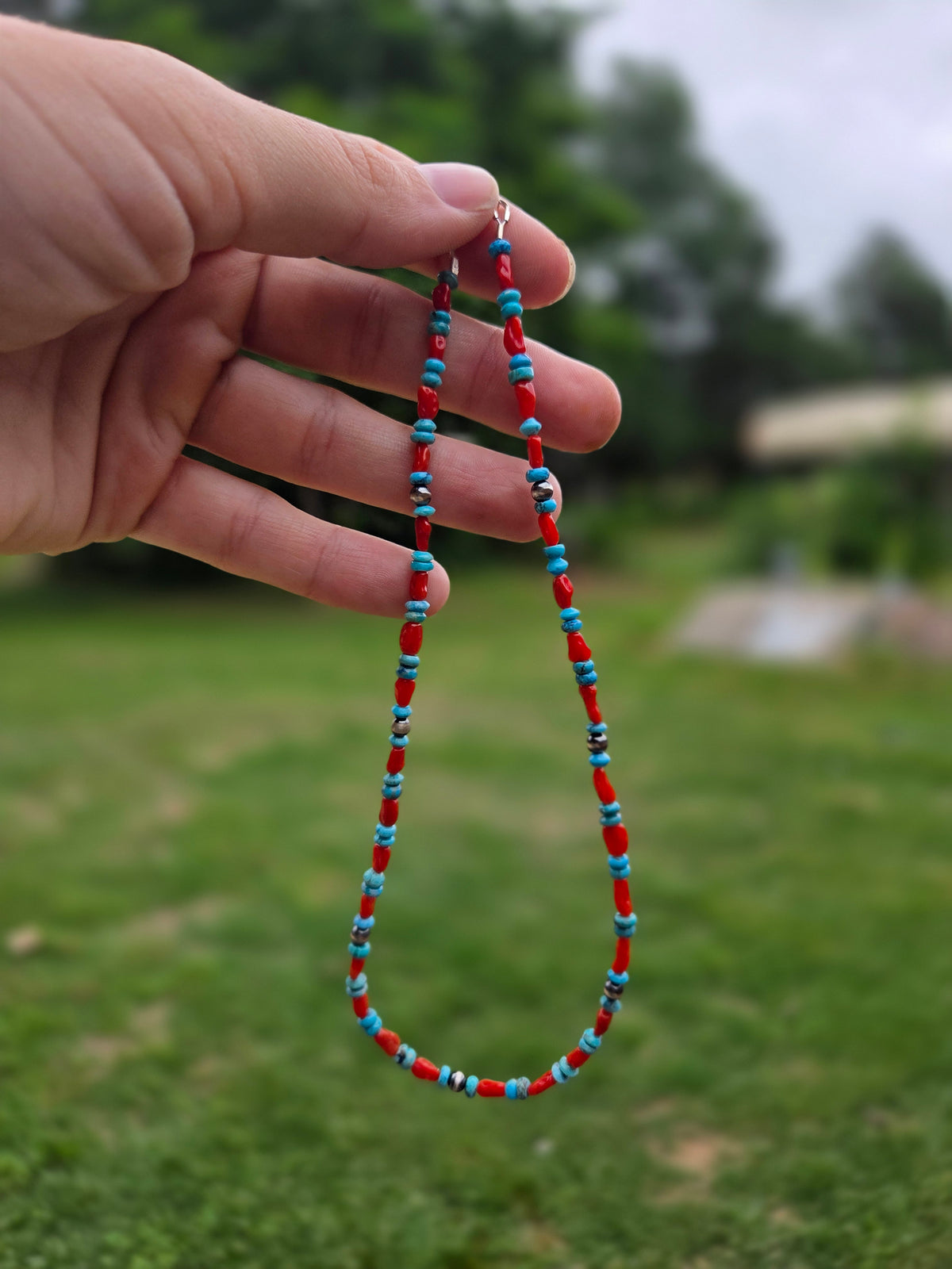 Kingman and coral necklace