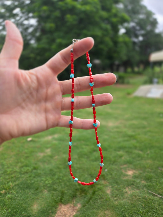 Kingman hearts and coral necklace